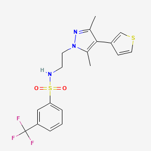 molecular formula C18H18F3N3O2S2 B2894379 N-(2-(3,5-dimethyl-4-(thiophen-3-yl)-1H-pyrazol-1-yl)ethyl)-3-(trifluoromethyl)benzenesulfonamide CAS No. 2034350-15-5