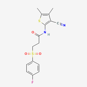 molecular formula C16H15FN2O3S2 B2894390 N-(3-cyano-4,5-dimethylthiophen-2-yl)-3-(4-fluorophenyl)sulfonylpropanamide CAS No. 896306-20-0