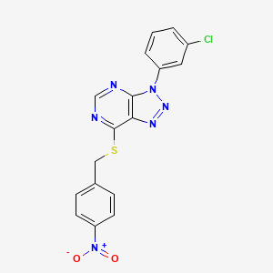 molecular formula C17H11ClN6O2S B2894430 3-(3-Chlorophenyl)-7-[(4-nitrophenyl)methylsulfanyl]triazolo[4,5-d]pyrimidine CAS No. 941991-53-3