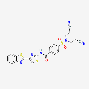 molecular formula C23H18N6O3S3 B2894433 N-[4-(1,3-benzothiazol-2-yl)-1,3-thiazol-2-yl]-4-[bis(2-cyanoethyl)sulfamoyl]benzamide CAS No. 477535-19-6