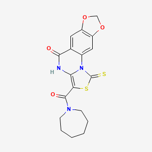 molecular formula C18H17N3O4S2 B2894437 3-(azepan-1-ylcarbonyl)-1-thioxo[1,3]dioxolo[4,5-g][1,3]thiazolo[3,4-a]quinazolin-5(4H)-one CAS No. 1163295-22-4
