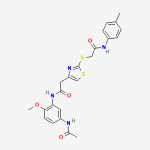 molecular formula C23H24N4O4S2 B2894438 N-(5-acetamido-2-methoxyphenyl)-2-(2-((2-oxo-2-(p-tolylamino)ethyl)thio)thiazol-4-yl)acetamide CAS No. 941874-98-2