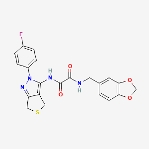 molecular formula C21H17FN4O4S B2894439 N1-(benzo[d][1,3]dioxol-5-ylmethyl)-N2-(2-(4-fluorophenyl)-4,6-dihydro-2H-thieno[3,4-c]pyrazol-3-yl)oxalamide CAS No. 941973-90-6