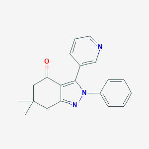 molecular formula C20H19N3O B289444 6,6-dimethyl-2-phenyl-3-(3-pyridinyl)-2,5,6,7-tetrahydro-4H-indazol-4-one 