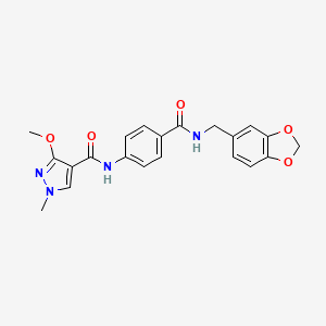 molecular formula C21H20N4O5 B2894455 N-(4-((benzo[d][1,3]dioxol-5-ylmethyl)carbamoyl)phenyl)-3-methoxy-1-methyl-1H-pyrazole-4-carboxamide CAS No. 1351644-98-8