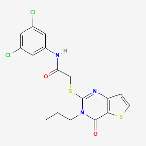 molecular formula C17H15Cl2N3O2S2 B2894464 N-(3,5-dichlorophenyl)-2-[(4-oxo-3-propyl-3,4-dihydrothieno[3,2-d]pyrimidin-2-yl)sulfanyl]acetamide CAS No. 1252910-38-5