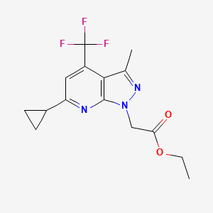 molecular formula C15H16F3N3O2 B2894474 ethyl [6-cyclopropyl-3-methyl-4-(trifluoromethyl)-1H-pyrazolo[3,4-b]pyridin-1-yl]acetate CAS No. 938002-48-3