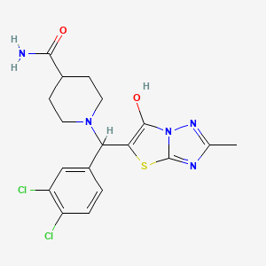 molecular formula C18H19Cl2N5O2S B2894477 1-((3,4-Dichlorophenyl)(6-hydroxy-2-methylthiazolo[3,2-b][1,2,4]triazol-5-yl)methyl)piperidine-4-carboxamide CAS No. 869344-62-7