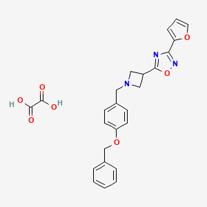 molecular formula C25H23N3O7 B2894490 5-(1-(4-(苯甲氧基)苄基)氮杂环丁-3-基)-3-(呋喃-2-基)-1,2,4-恶二唑草酸盐 CAS No. 1448129-97-2