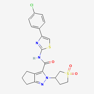 molecular formula C20H19ClN4O3S2 B2894493 N-(4-(4-chlorophenyl)thiazol-2-yl)-2-(1,1-dioxidotetrahydrothiophen-3-yl)-2,4,5,6-tetrahydrocyclopenta[c]pyrazole-3-carboxamide CAS No. 2319831-15-5