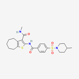 molecular formula C24H31N3O4S2 B2894504 N-methyl-2-(4-((4-methylpiperidin-1-yl)sulfonyl)benzamido)-5,6,7,8-tetrahydro-4H-cyclohepta[b]thiophene-3-carboxamide CAS No. 893127-68-9