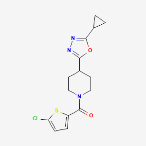 molecular formula C15H16ClN3O2S B2894506 (5-Chlorothiophen-2-yl)(4-(5-cyclopropyl-1,3,4-oxadiazol-2-yl)piperidin-1-yl)methanone CAS No. 1211159-44-2