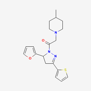 molecular formula C19H23N3O2S B2894512 1-(5-(furan-2-yl)-3-(thiophen-2-yl)-4,5-dihydro-1H-pyrazol-1-yl)-2-(4-methylpiperidin-1-yl)ethanone CAS No. 876942-85-7