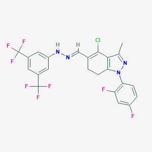 molecular formula C23H15ClF8N4 B289452 4-chloro-1-(2,4-difluorophenyl)-3-methyl-6,7-dihydro-1H-indazole-5-carbaldehyde [3,5-bis(trifluoromethyl)phenyl]hydrazone 