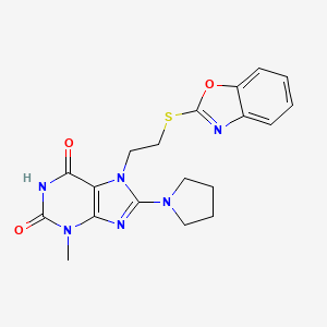 molecular formula C19H20N6O3S B2894545 7-[2-(1,3-Benzoxazol-2-ylsulfanyl)ethyl]-3-methyl-8-pyrrolidin-1-ylpurine-2,6-dione CAS No. 685098-06-0