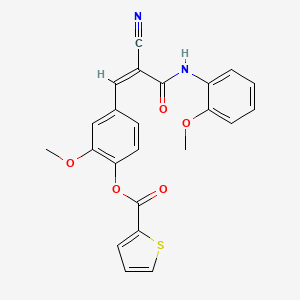 molecular formula C23H18N2O5S B2894604 [4-[(Z)-2-氰基-3-(2-甲氧基苯胺基)-3-氧代-1-烯基]-2-甲氧基苯基]噻吩-2-甲酸酯 CAS No. 895510-98-2