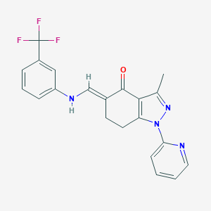molecular formula C21H17F3N4O B289461 3-methyl-1-(2-pyridinyl)-5-{[3-(trifluoromethyl)anilino]methylene}-1,5,6,7-tetrahydro-4H-indazol-4-one 