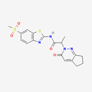 molecular formula C18H18N4O4S2 B2894612 N-(6-(methylsulfonyl)benzo[d]thiazol-2-yl)-2-(3-oxo-3,5,6,7-tetrahydro-2H-cyclopenta[c]pyridazin-2-yl)propanamide CAS No. 2034234-49-4
