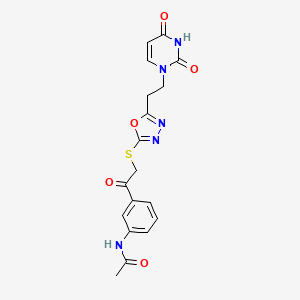 molecular formula C18H17N5O5S B2894613 N-(3-(2-((5-(2-(2,4-二氧代-3,4-二氢嘧啶-1(2H)-基)乙基)-1,3,4-恶二唑-2-基)硫代)乙酰)苯基)乙酰胺 CAS No. 1020977-17-6