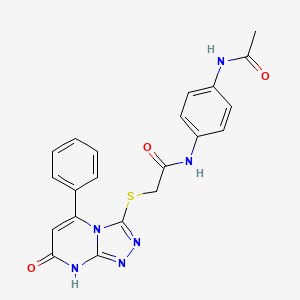 molecular formula C21H18N6O3S B2894616 N-[4-(acetylamino)phenyl]-2-[(7-oxo-5-phenyl-7,8-dihydro[1,2,4]triazolo[4,3-a]pyrimidin-3-yl)thio]acetamide CAS No. 894997-90-1