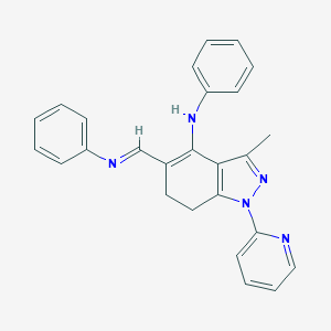 molecular formula C26H23N5 B289462 N-[5-(anilinomethylene)-3-methyl-1-(2-pyridinyl)-6,7-dihydro-1H-indazol-4-ylidene]-N-phenylamine 