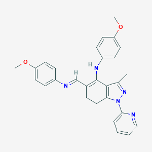 molecular formula C28H27N5O2 B289463 N-[5-[(4-methoxyanilino)methylene]-3-methyl-1-(2-pyridinyl)-6,7-dihydro-1H-indazol-4-ylidene]-N-(4-methoxyphenyl)amine 