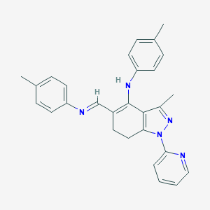 molecular formula C28H27N5 B289465 4-methyl-N-[3-methyl-1-(2-pyridinyl)-5-(4-toluidinomethylene)-1,5,6,7-tetrahydro-4H-indazol-4-ylidene]aniline 