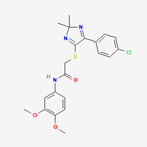 molecular formula C21H22ClN3O3S B2894680 2-((5-(4-氯苯基)-2,2-二甲基-2H-咪唑-4-基)硫代)-N-(3,4-二甲氧基苯基)乙酰胺 CAS No. 899905-09-0