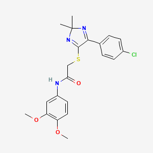 molecular formula C21H22ClN3O3S B2894680 2-{[5-(4-chlorophenyl)-2,2-dimethyl-2H-imidazol-4-yl]sulfanyl}-N-(3,4-dimethoxyphenyl)acetamide CAS No. 899905-09-0