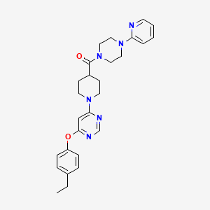 molecular formula C27H32N6O2 B2894683 N-[6-({[(3-methoxyphenyl)amino]carbonyl}amino)-4-methyl-1,3-benzothiazol-2-yl]benzenesulfonamide CAS No. 1116045-09-0