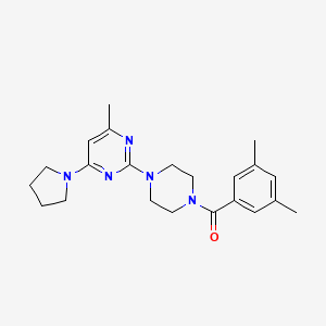 molecular formula C22H29N5O B2894690 2-[4-(3,5-Dimethylbenzoyl)piperazin-1-yl]-4-methyl-6-pyrrolidin-1-ylpyrimidine CAS No. 923122-38-7