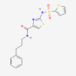 molecular formula C17H17N3O3S3 B2894693 N-(3-苯基丙基)-2-(噻吩-2-磺酰胺)噻唑-4-甲酰胺 CAS No. 1021065-75-7