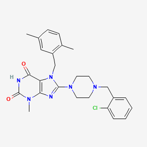 molecular formula C26H29ClN6O2 B2894696 8-(4-(2-chlorobenzyl)piperazin-1-yl)-7-(2,5-dimethylbenzyl)-3-methyl-1H-purine-2,6(3H,7H)-dione CAS No. 886909-12-2