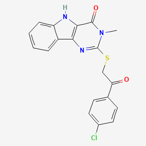 molecular formula C19H14ClN3O2S B2894706 2-[2-(4-chlorophenyl)-2-oxoethyl]sulfanyl-3-methyl-5H-pyrimido[5,4-b]indol-4-one CAS No. 537668-59-0