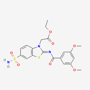 molecular formula C20H21N3O7S2 B2894712 (Z)-ethyl 2-(2-((3,5-dimethoxybenzoyl)imino)-6-sulfamoylbenzo[d]thiazol-3(2H)-yl)acetate CAS No. 865247-61-6