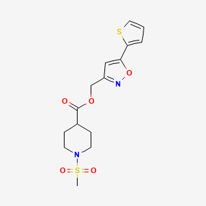 molecular formula C15H18N2O5S2 B2894732 (5-(Thiophen-2-yl)isoxazol-3-yl)methyl 1-(methylsulfonyl)piperidine-4-carboxylate CAS No. 1203279-22-4