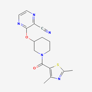 molecular formula C16H17N5O2S B2894737 3-((1-(2,4-Dimethylthiazole-5-carbonyl)piperidin-3-yl)oxy)pyrazine-2-carbonitrile CAS No. 2034434-56-3