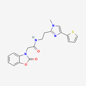 molecular formula C19H18N4O3S B2894754 N-(2-(1-methyl-4-(thiophen-2-yl)-1H-imidazol-2-yl)ethyl)-2-(2-oxobenzo[d]oxazol-3(2H)-yl)acetamide CAS No. 1396709-41-3