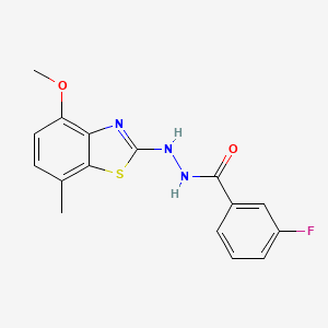 3-fluoro-N'-(4-methoxy-7-methyl-1,3-benzothiazol-2-yl)benzohydrazide