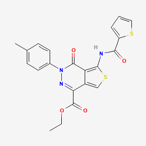 molecular formula C21H17N3O4S2 B2894758 4-氧代-5-(噻吩-2-甲酰胺基)-3-(对甲苯基)-3,4-二氢噻吩并[3,4-d]哒嗪-1-甲酸乙酯 CAS No. 851948-76-0