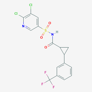 molecular formula C16H11Cl2F3N2O3S B2894759 N-[(5,6-dichloropyridin-3-yl)sulfonyl]-2-[3-(trifluoromethyl)phenyl]cyclopropane-1-carboxamide CAS No. 2094849-00-8