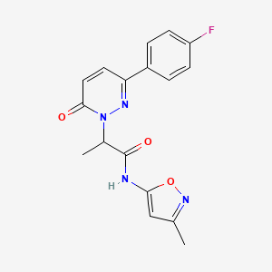 molecular formula C17H15FN4O3 B2894765 2-(3-(4-氟苯基)-6-氧代哒嗪-1(6H)-基)-N-(3-甲基异恶唑-5-基)丙酰胺 CAS No. 1203010-43-8