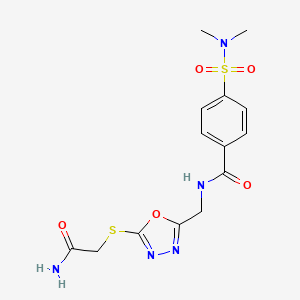 molecular formula C14H17N5O5S2 B2894780 N-((5-((2-氨基-2-氧代乙基)硫代)-1,3,4-恶二唑-2-基)甲基)-4-(N,N-二甲基氨磺酰基)苯甲酰胺 CAS No. 872621-89-1