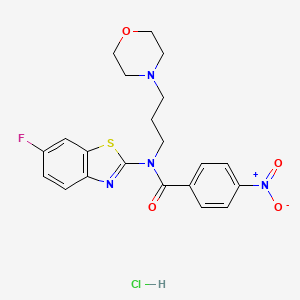 molecular formula C21H22ClFN4O4S B2894788 N-(6-fluorobenzo[d]thiazol-2-yl)-N-(3-morpholinopropyl)-4-nitrobenzamide hydrochloride CAS No. 1215609-50-9