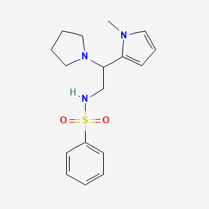 molecular formula C17H23N3O2S B2894790 N-(2-(1-methyl-1H-pyrrol-2-yl)-2-(pyrrolidin-1-yl)ethyl)benzenesulfonamide CAS No. 1049447-15-5