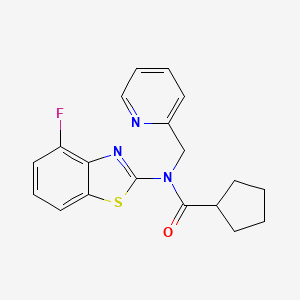 molecular formula C19H18FN3OS B2894803 N-(4-氟苯并[d]噻唑-2-基)-N-(吡啶-2-基甲基)环戊烷甲酰胺 CAS No. 1171012-98-8