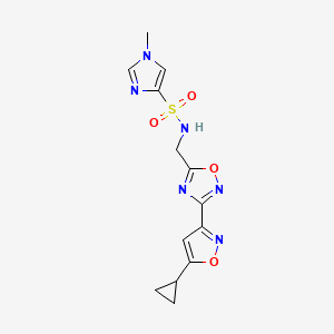 molecular formula C13H14N6O4S B2894839 N-((3-(5-cyclopropylisoxazol-3-yl)-1,2,4-oxadiazol-5-yl)methyl)-1-methyl-1H-imidazole-4-sulfonamide CAS No. 2034336-88-2