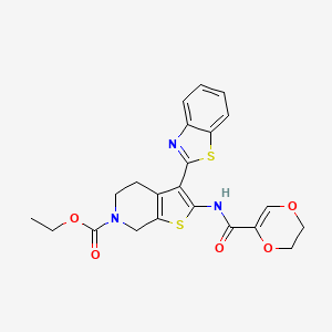 ethyl 3-(benzo[d]thiazol-2-yl)-2-(5,6-dihydro-1,4-dioxine-2-carboxamido)-4,5-dihydrothieno[2,3-c]pyridine-6(7H)-carboxylate
