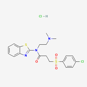 molecular formula C20H23Cl2N3O3S2 B2894852 N-(benzo[d]thiazol-2-yl)-3-((4-chlorophenyl)sulfonyl)-N-(2-(dimethylamino)ethyl)propanamide hydrochloride CAS No. 1215750-23-4