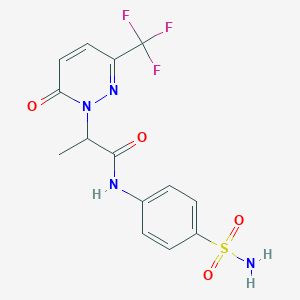 molecular formula C14H13F3N4O4S B2894857 2-[6-Oxo-3-(trifluoromethyl)pyridazin-1-yl]-N-(4-sulfamoylphenyl)propanamide CAS No. 2380186-52-5